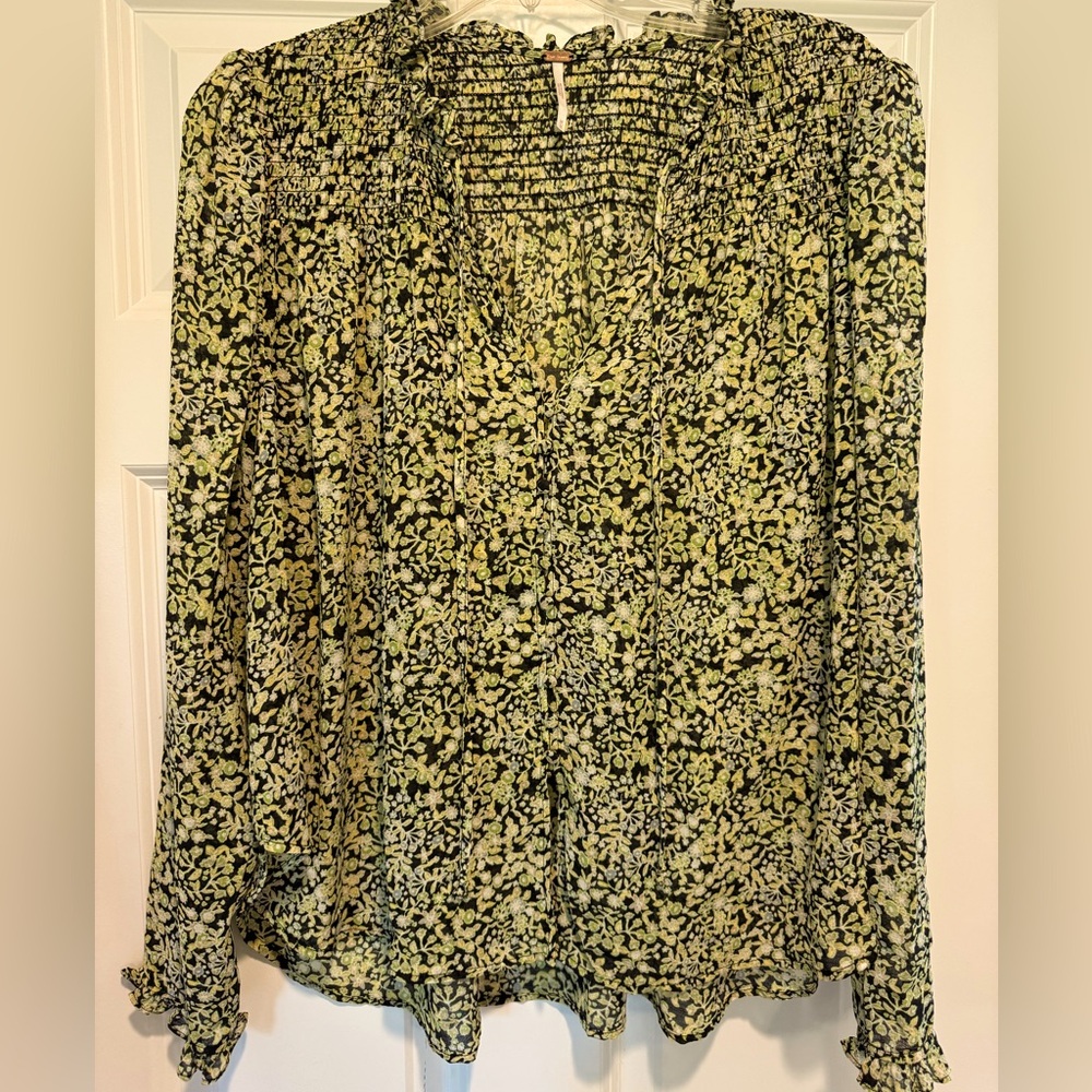 Free People sheer flowy floral blouse